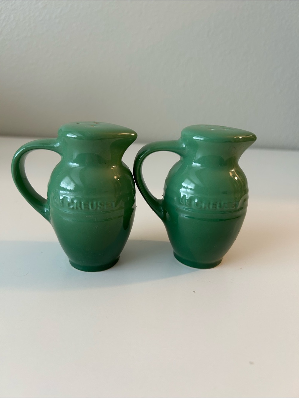 Le Creuset Green Stoneware Mini Pitcher Salt & Pepper Shakers